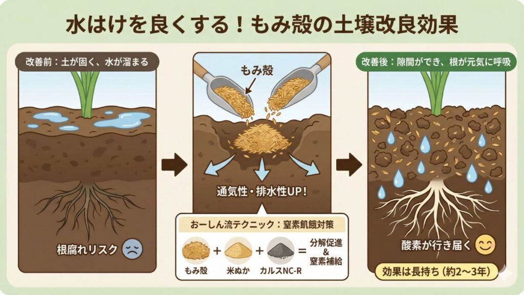水はけを良くするもみ殻の土壌改良効果