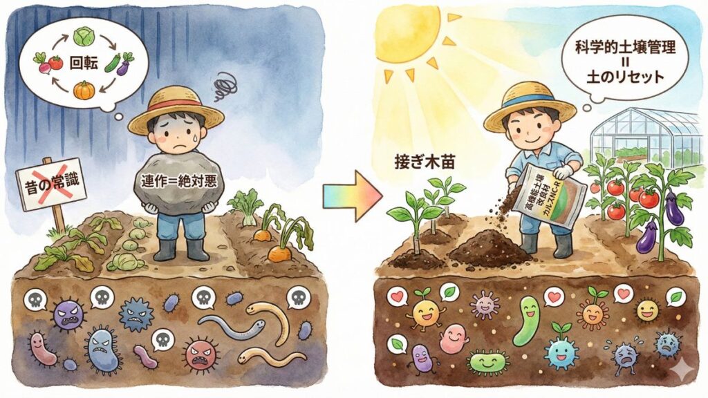 菌の力や接ぎ木苗で連作は防げる