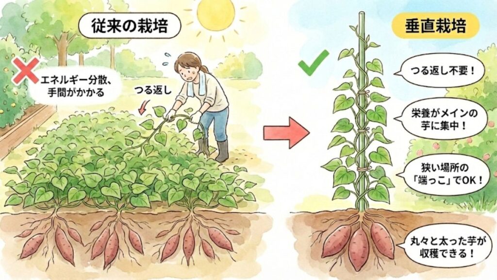 サツマイモを垂直に伸ばす驚きのメリット