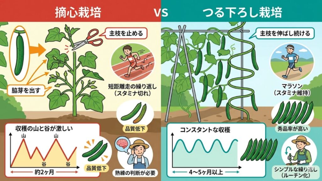 摘心栽培と異なる長期収穫の仕組み