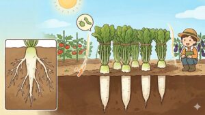 ダイコンの垂直栽培で収穫量アップ！ホルモン活性化と防虫の効果
