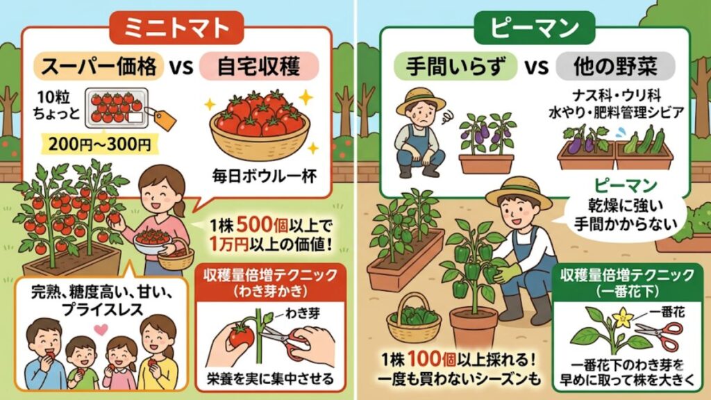 ミニトマトやピーマンなど収益性が高い種類の特徴