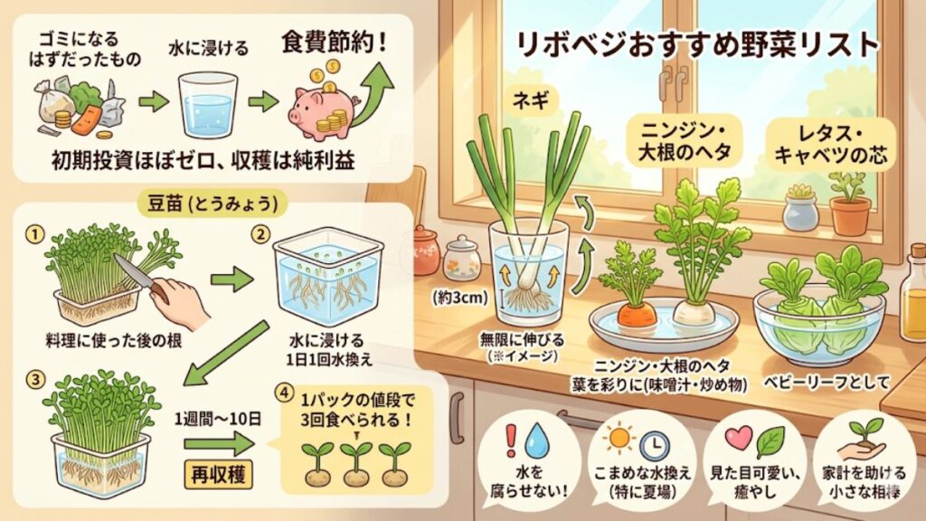 ヘタや根を再利用する再生栽培で食費を徹底節約