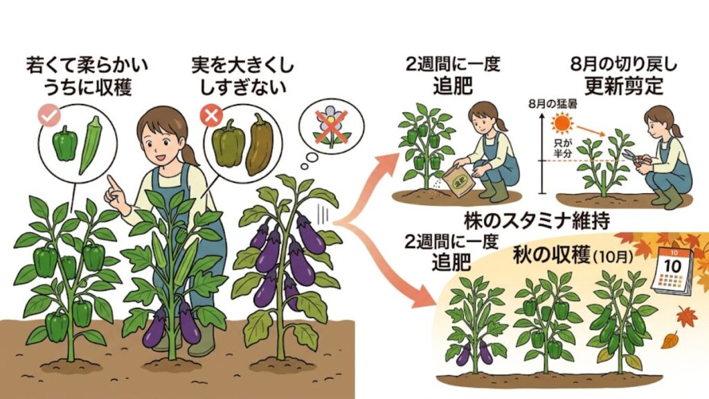 ピーマンやオクラを秋まで長く収穫するための秘訣
