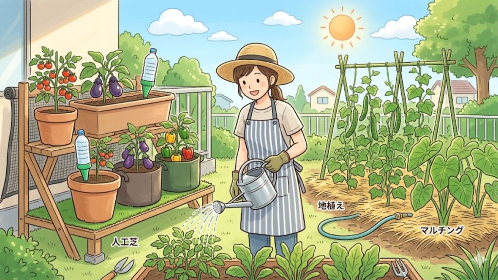 夏野菜の水やり頻度は？猛暑日の対策やプランター・地植えのコツ