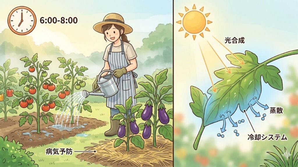 夏野菜の水やり頻度を決定づける時間帯と生理学