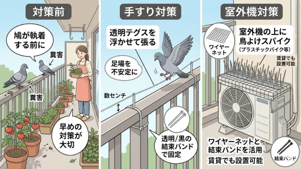 ベランダの鳩よけを100均グッズで自作するコツ