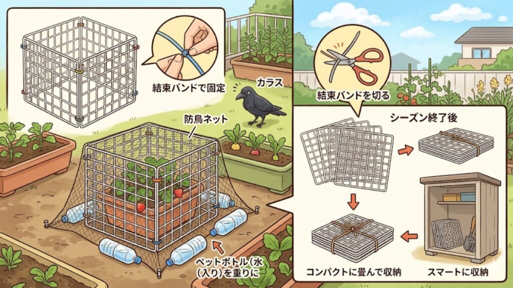 100均資材で行う家庭菜園の鳥よけ設置の裏技