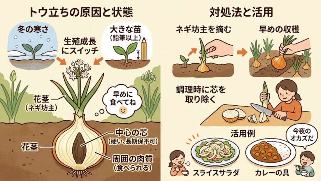 トウ立ちした玉ねぎは失敗ではなく早めに食べる