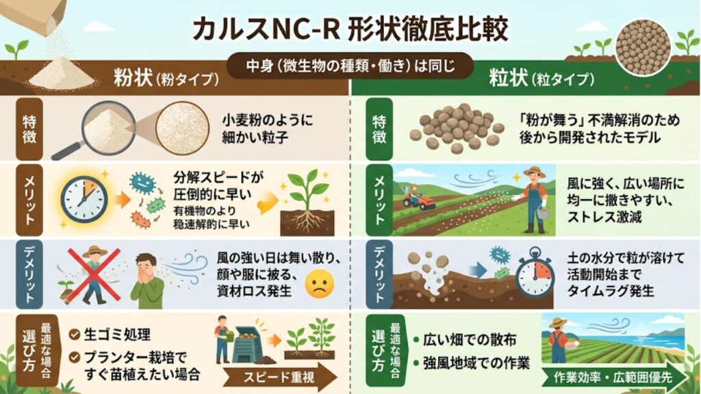 粉状と粒状の違いや環境に合う選び方