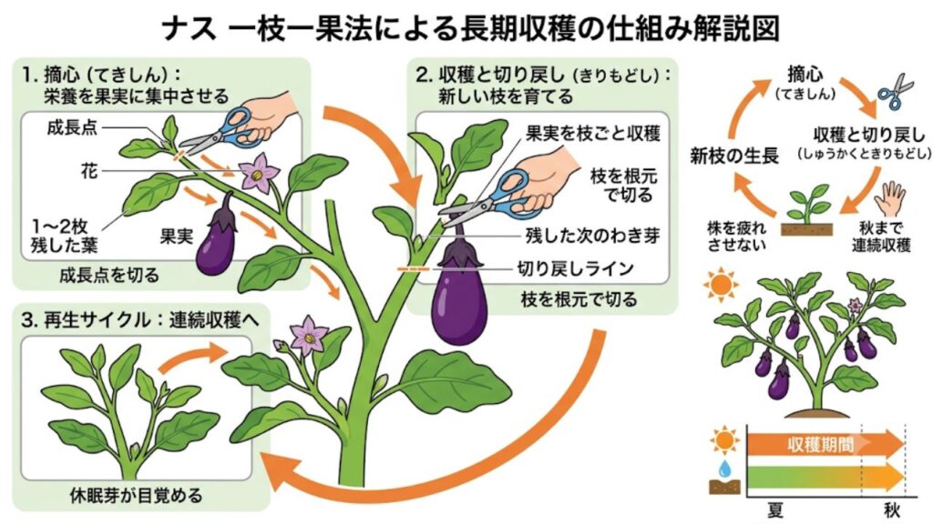 一枝一果法による切り戻しで長期収穫