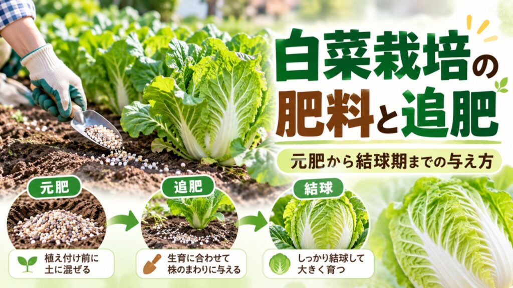 白菜栽培の元肥と追肥から結球までの肥料の与え方を解説したアイキャッチ画像